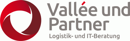 Das Bild zeigt einen grauen Vallee und Partner Schriftzug mit der Unterschrift Logistik- und IT-Beratung. Das Beratungsunternehmen Vallee und Partner ist ein Partner von DATAROCKET